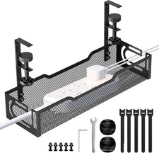 Under Desk Cable Management Tray, No Drill Mesh Cable Tray Cord Organizer
