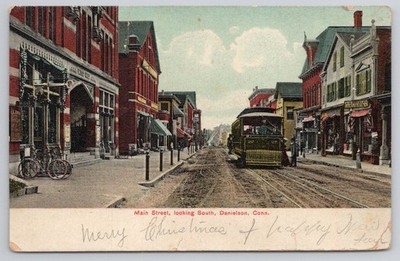 Danielson CT Main Street Trolley 1907 Postcard - F.T. Preston Litho-Chrome