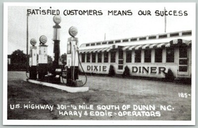 Postcard RPPC NC Dunn North Carolina Dixie Diner Esso Gas Pumps REPRINT R96
