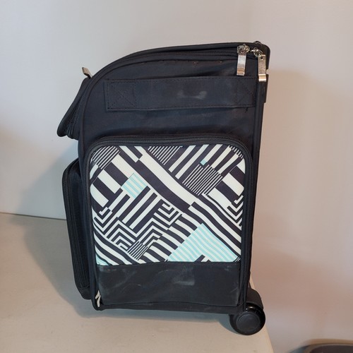 Everything Mary Rolling Sewing Machine Case Tote Bag Wheels Black Floral Trim - Picture 4 of 11