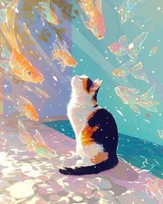 Paint by Numbers for Adults Beginner, Cat and Goldfish Adult Paint by Number Kit