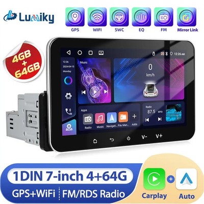 7'' Single 1Din 4+64GB Android 15.0 Autoradio Apple CarPlay Touchscreen Bluetooth
