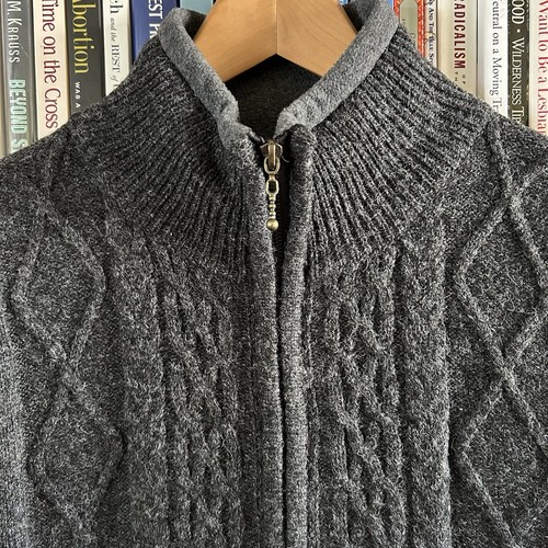 Herren Carraig Donn 100 % Wolle anthrazit Zopfmuster Rauten durchgehender Reißverschluss Pullover Weste XL - Bild 4 von 14