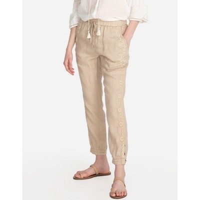 Johnny Was Kemi Linen JoggerPant in Macadamia Size Medium Boho Embroidered