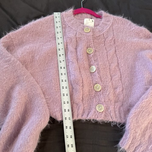 Free People Cardigan S rosa misto lana maglia manica a palloncino maglione crop prezzo al dettaglio consigliato $148 - Foto 7 di 9