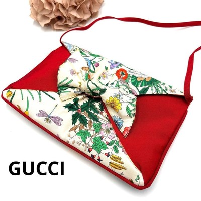 Vintage GUCCI Flora Flower 2-way Shoulder Bag/Clutch Red Pouch Good Condition