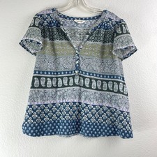 Lucky Brand Blue Mixed Print Boho Chiffon Flutter Sleeve Top Womens 1X Blouse