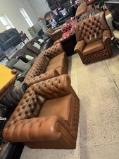 Chesterfield Tan Real Leather 3 Piece Suite Delivery Available 