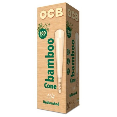 OCB Bamboo Unbleached Pre-Rolled Rolling Paper Cones 1-1/4 100 Cones, White 