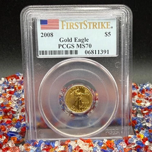 2008 $5 American Gold Eagle PCGS MS70 First Strike Flag Label 1 of 548 Spotless!