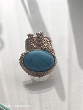 Yves Saint Laurent YSL Art Deco Cabochon Ring Gold Tone Size 9