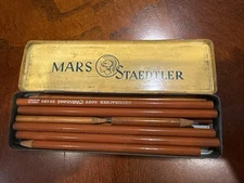Vintage Mars Staedtler Tin Pencil Case German Grumbacher Charcoal Pencils