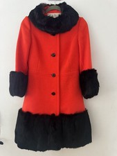 Vintage Lilli Ann Red Orange Black Real Fur Trimmed Coat 1960 Princess