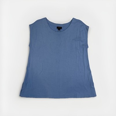 J. JILL Wearever Double Face Jersey Center Seam Tunic Top Hyacinth Blue Medium