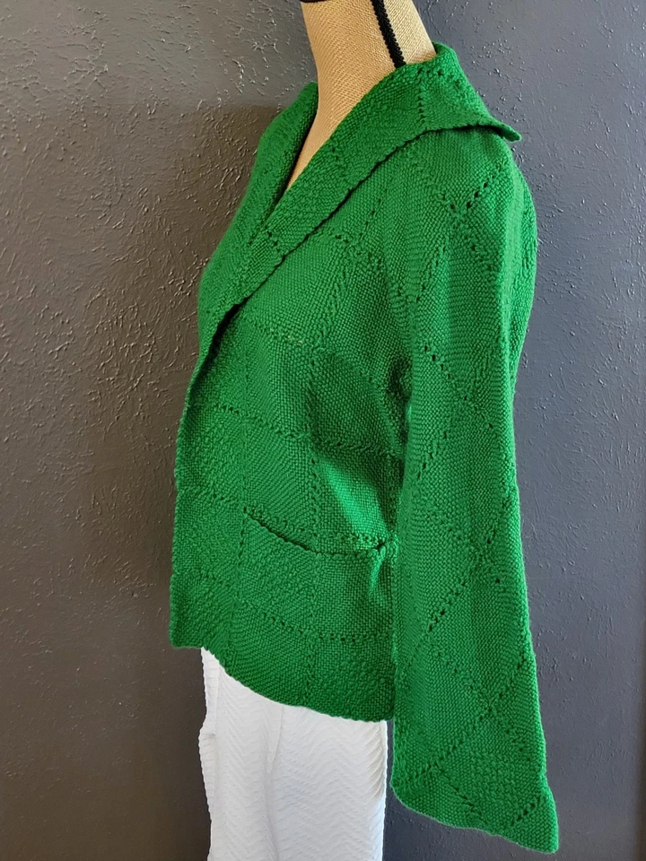 Chaqueta abierta verde tejida a mano años 70 mediana Foto 3 de 4
