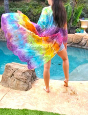 Maya Antonia Cotton Hand Tie-Dye Rainbow Lace-Sheer Maxi Kimono/Duster/Beach