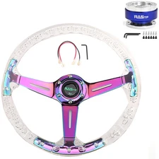 14in/350mm 6hole Acrylic Neo Steering Wheel+Blue Quick Release Adapter Universal