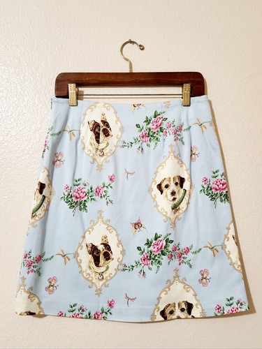 Women's ~Yuko Resort~ Lined Framed Dog Print Floral Blue Skirt Size 6- 8 - Picture 6 of 14
