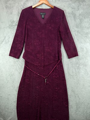 Connected Apparel Womens 10 Long Modest Dress Burgundy Textureed Long  Sleeve | eBay