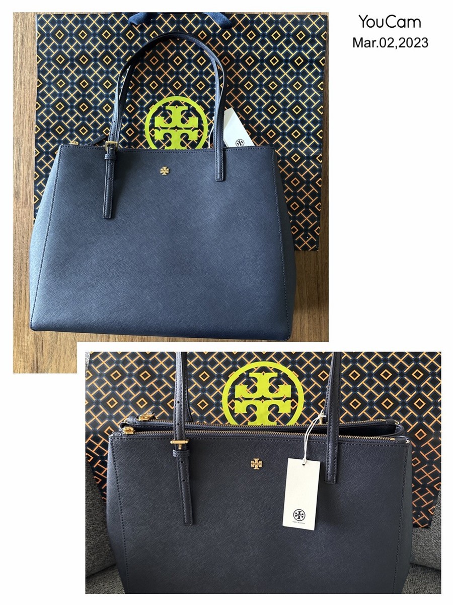 TORY BURCH 134837 EMERSON Large Double Zip Tote Navy Saffiano  