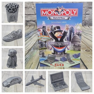 Monopoly Here & Now 2006 Pewter REPLACEMENT Game Tokens & Manual Lot of 7 Pieces