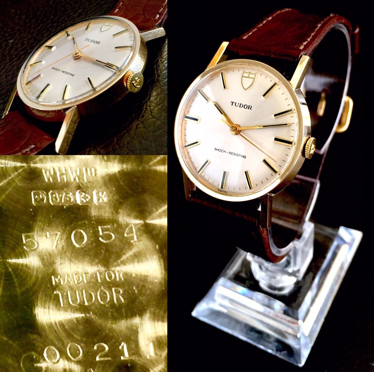 Rare Vintage (1980s) 9ct Gold Swiss Tudor 57054 Wrist Watch With