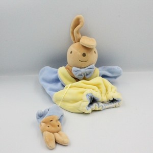 Doudou Plat Marionnette Lapin Bleu Jaune Bebe Nounours Lapin Marionnette Ebay
