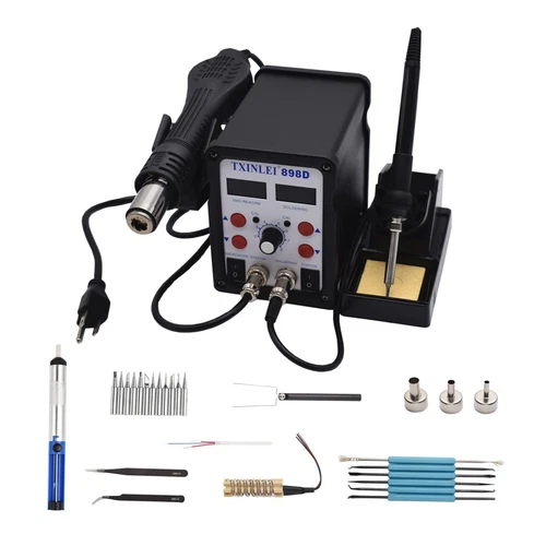 898D 110V Solder Station, 2 in 1 SMD Hot Air Rework Station Solder Gun and So...