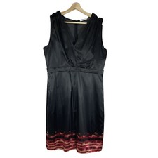 Tahari Satin Sheath Dress Sleeveless V-Neck Black Sz 14