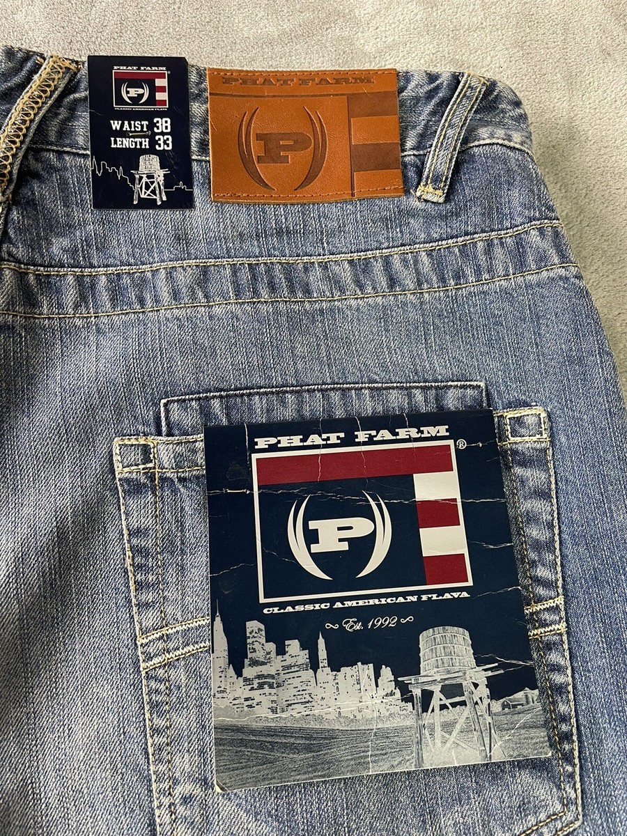Vintage Baggy Fit Wide Leg Phat Farm Jeans 38x33 (32) Embroidered