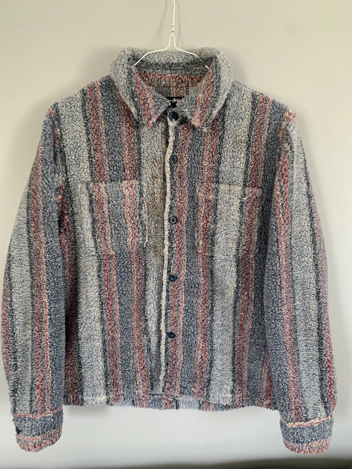 Veste chemise boutonnée Stussy Stripe Sherpa taille S multi rayures suprême