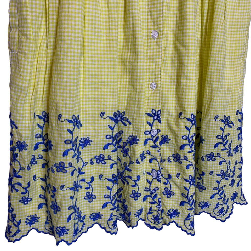 Gap Kids Dress Girls XXL Yellow White Checkered Blue Embroidery Sleeveless - Image 2 of 4