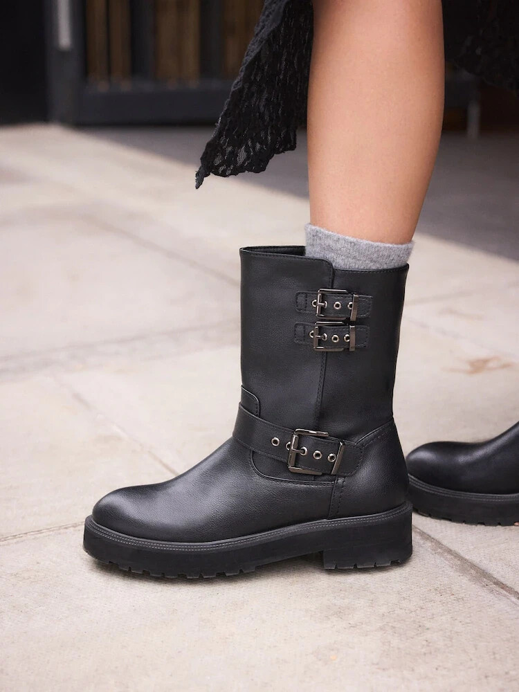 BNWT NEXT BLACK BUCKLE BIKER BOOTS SZ UK UK