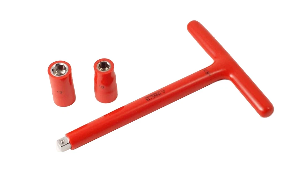 X-STEEL Insulated Electrician VDE 3/8" Dr T Socket Drive Handle+10,13mm Socket 3pc 1000V