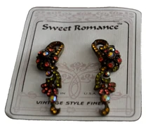Earrings SWEET ROMANCE VINTAGE STYLE Post Gold-tone 2" Long Dangle Made USA NOC