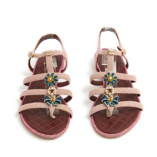 Chanel Sandales Rose EU38 Pink Tweed Jewelled Sandals flats US8