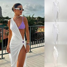 Beach Dress Summer Sleeveless Hollow   Bodycon   White Shoulder One Out Women