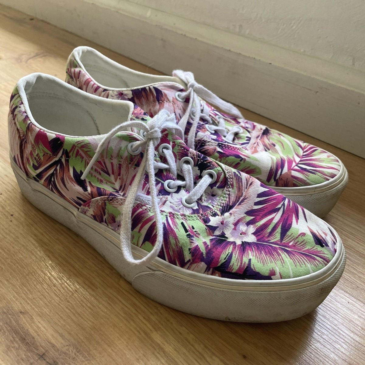 Pink Purple Flower Vans Vans Tropical Shoes Size Classic Lace Up