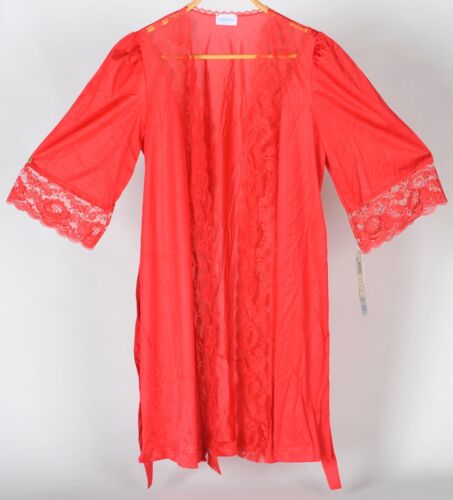 Vintage Lorraine Red Lace Trim 2 Pc Nightgown Robe Peignoir Set Small NEW w Tags - Picture 2 of 10