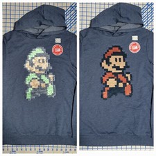 Super Mario 3 Hoodie Sweater Kids Size XL Blue Video Game Flip Sequin Graphic