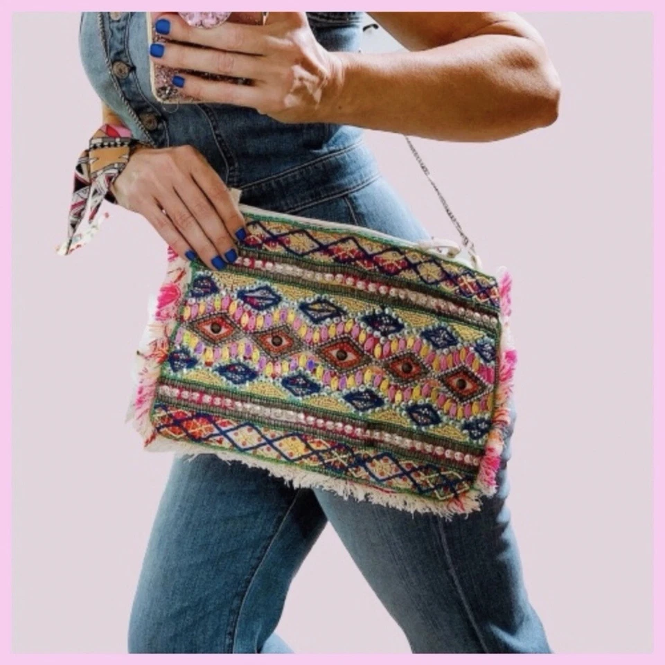 Bandolera/bolso de mano/bolso de mano Muche et Muchette bordado multicolor nuevo con etiquetas Foto 2 de 4