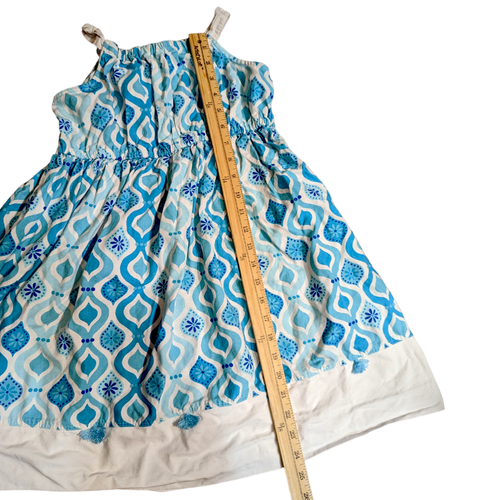 Gymboree Girls Linen Blend Dress Aqua Summer Tassel Tile Print Size 9 Blue White - Picture 8 of 8