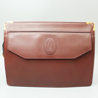 CARTIER les must de Cartier Leather Clutch Bag Purse Bordeaux Burgundy JUNK