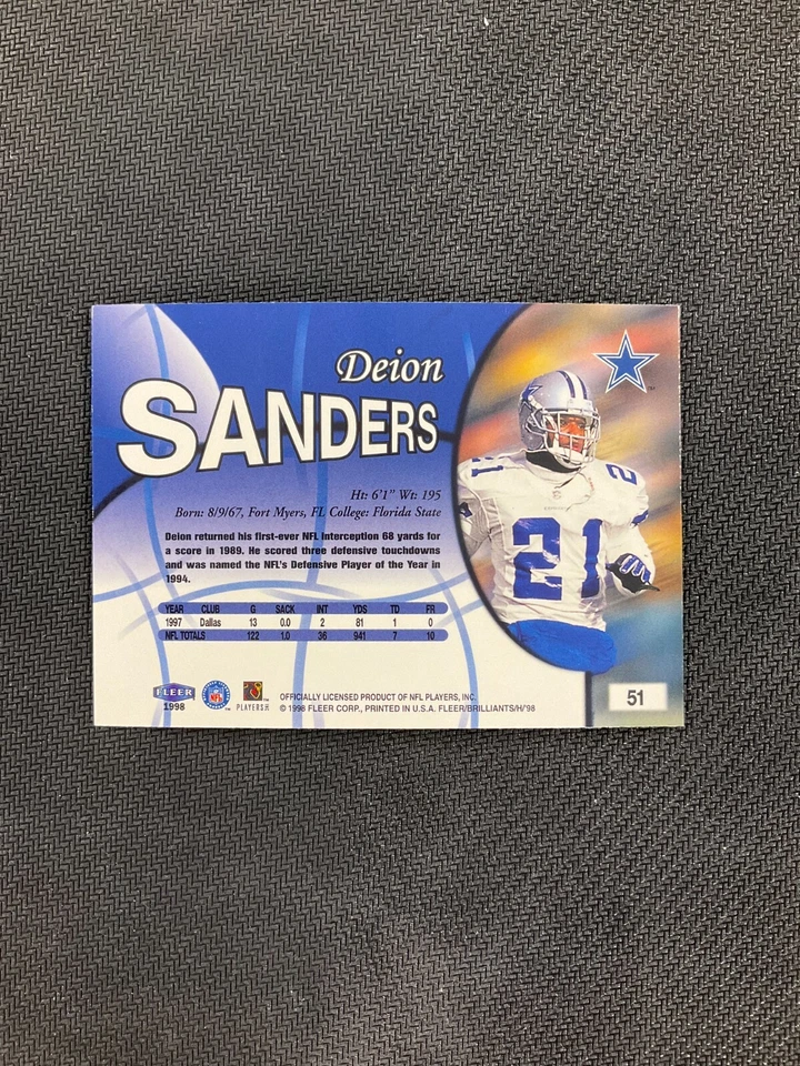 1998 Fleer Brilliants #51 Deion Sanders Dallas Cowboys College Football HOF - Image 2 of 2