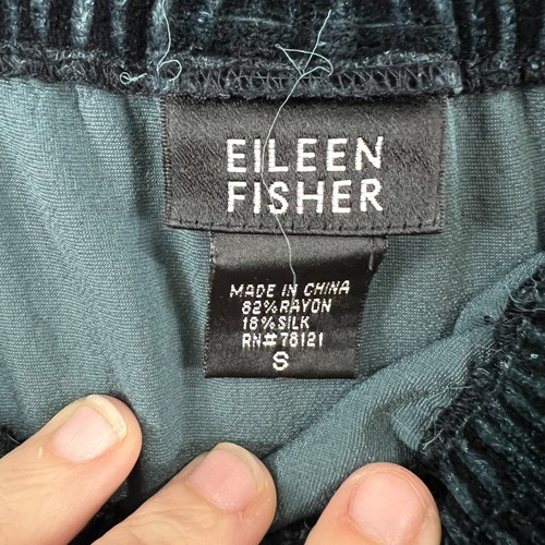 Eileen Fisher Size S Green Silk Blend Crushed Velvet A-Line Skirt Midi Length - Picture 2 of 6