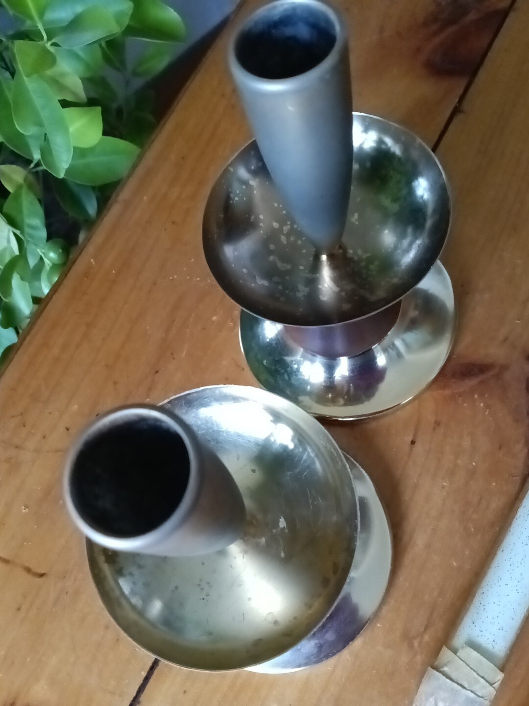 Pair Vintage MCM Brass Wood Altar Wick Tube Candles eBay