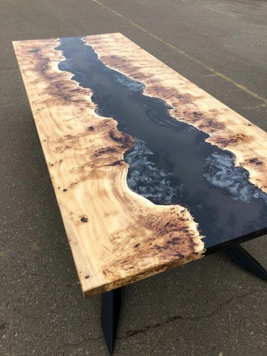 Impresionante mesa de comedor epoxi de resina negra hecha a pedido muebles de pasillo decoración - Imagen 5 de 12