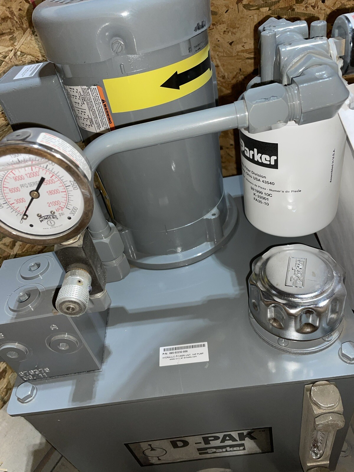 Parker Hydraulic Power Unit HPU DPAK D50.9X14061/20 1hp 3PH 0.9gpm