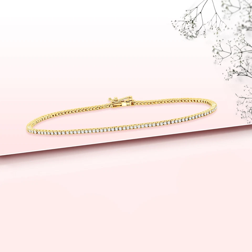 1Ct Round Cut Natural Diamond Tennis Bracelet 14K Yellow Gold 8.5 Inch_USA - Image 2 of 4