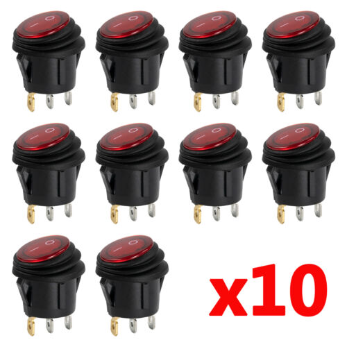 10x KFZ Boot 12V 20A Wasserdicht Kippschalter Wippschalter LED Rot Rund EIN- AUS - Bild 2 von 8